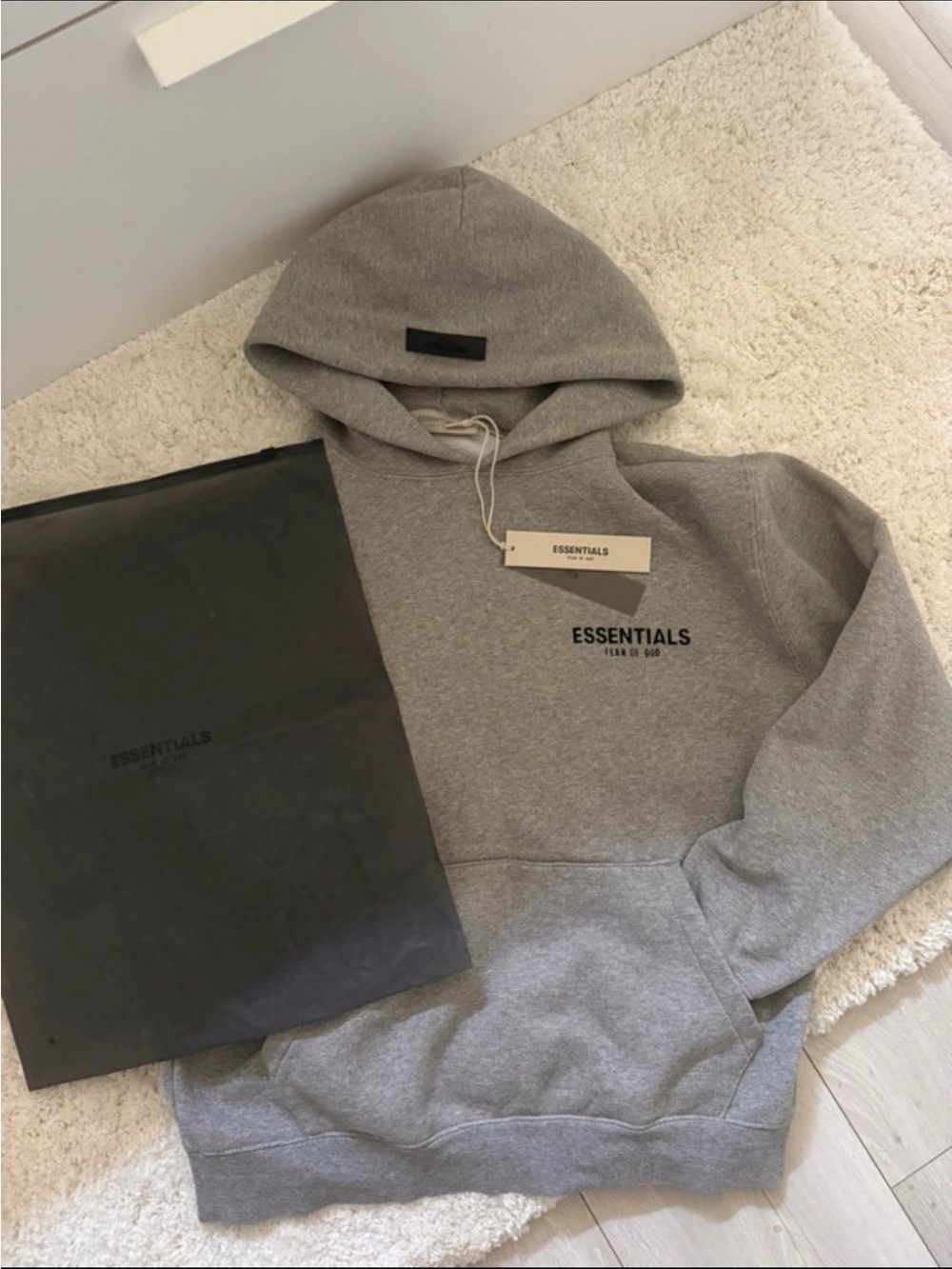 ESSENTIALS Men’s Grey Logo Hoodie Sweatshirt